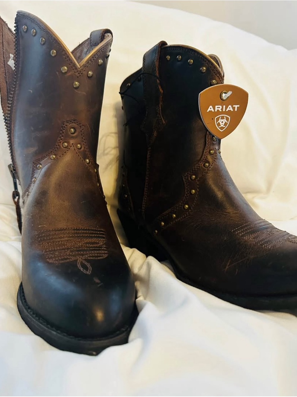 Ariat Dark Brown Leather Western Ankle Boots with Side Zip - Picture 3 of 4